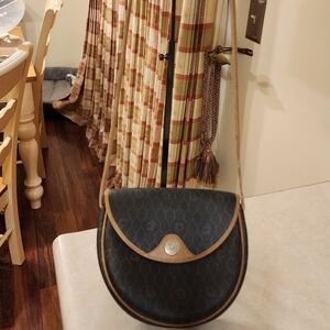 vintage Christian Dior honeycomb shoulder bag in black with brown leather trim